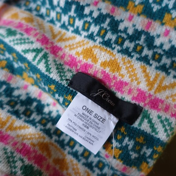 J.Crew AF063 Pink Green Fair Isle Wool-blend Nordic geometric scarf - Picture 11 of 16